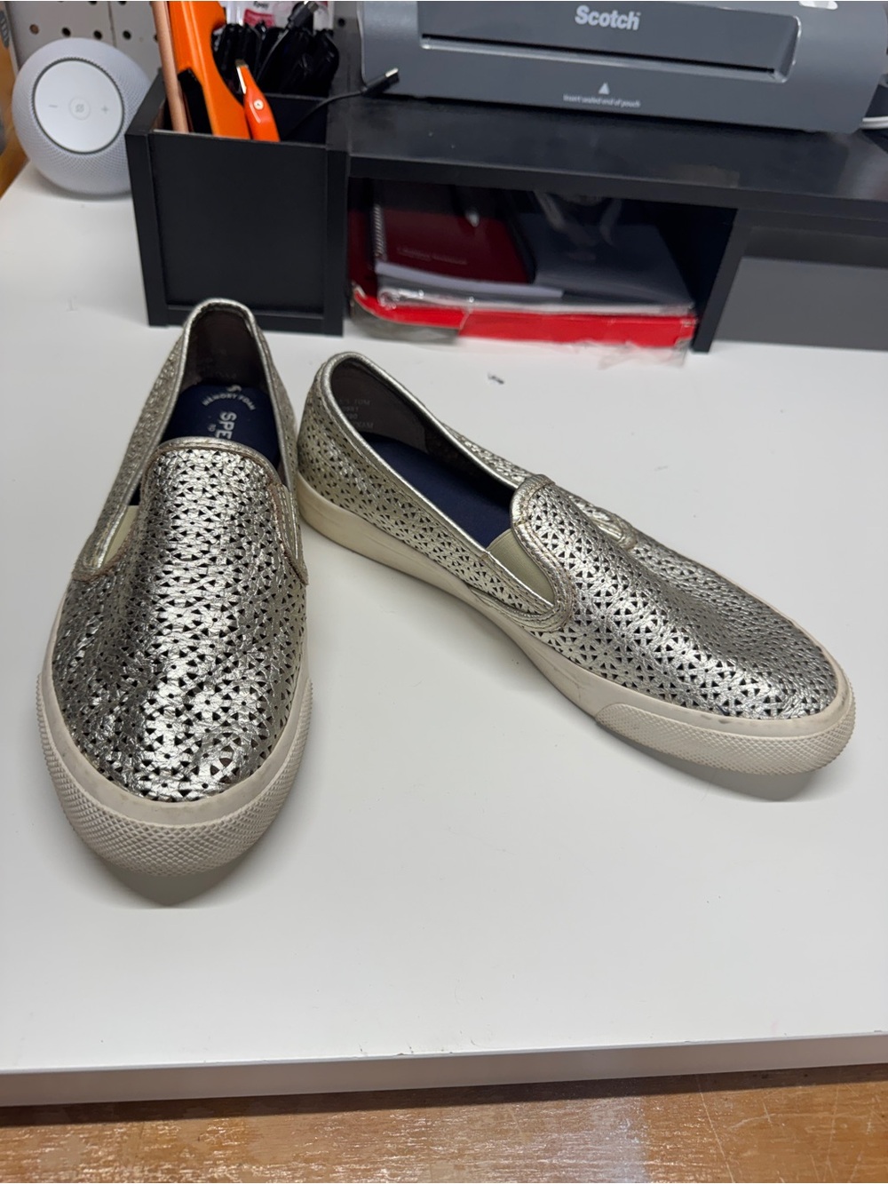 Sperry Metallic Gold Laser-Cut Slip-On Sneakers